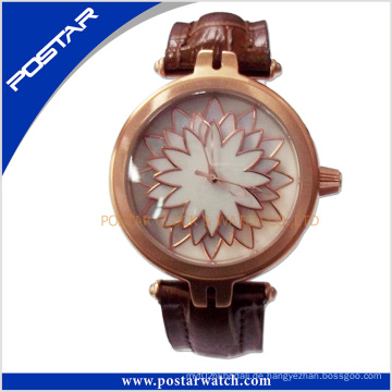 Drei Schichten Blume Mop Dial Mode Quarz Leder Uhr